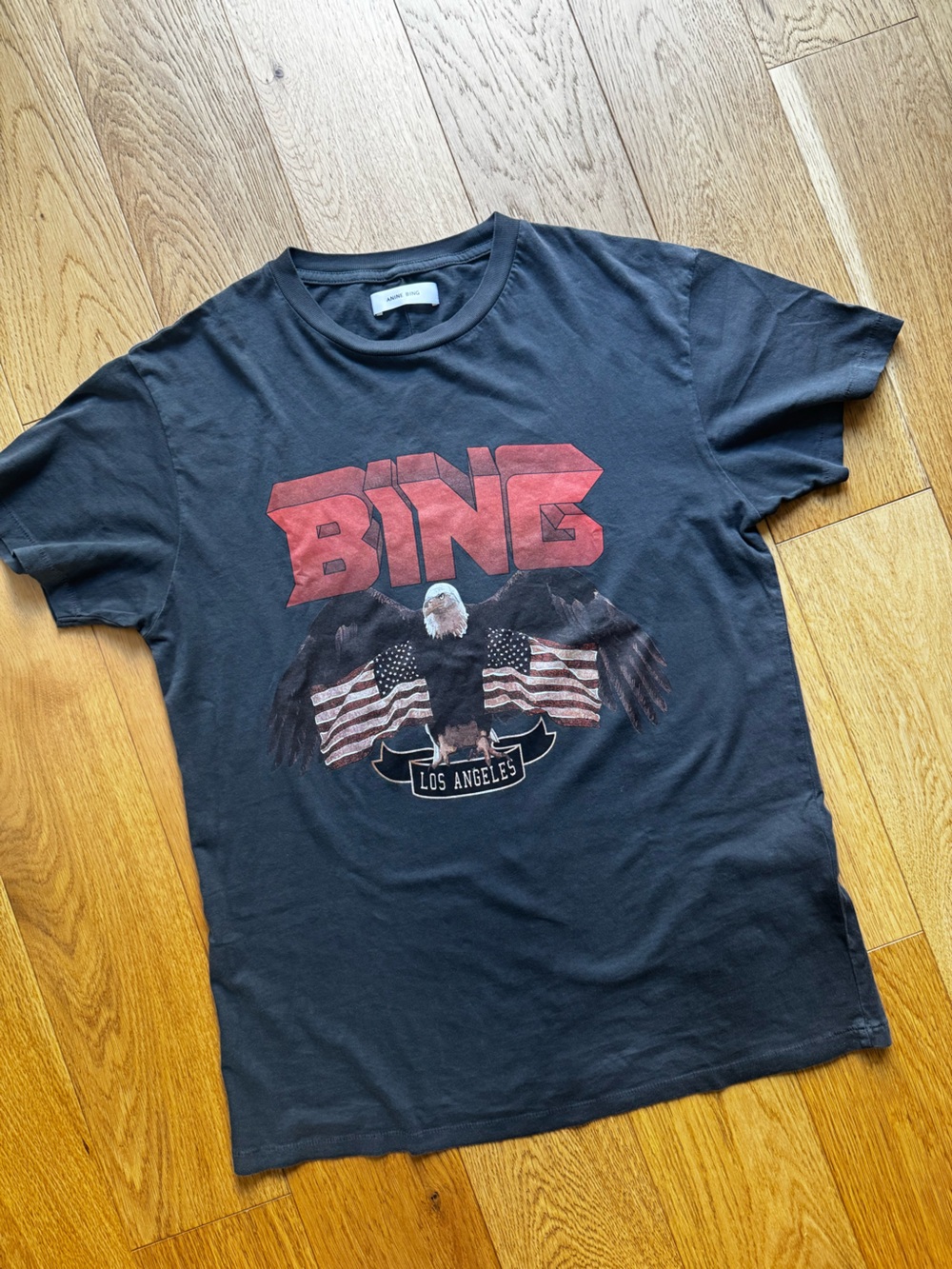 Anine Bing Graphic Eagle T-Shirt with Red 'BING' Print